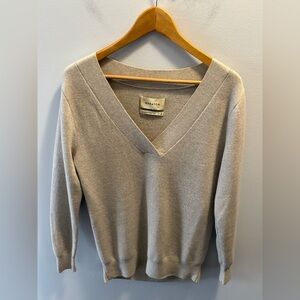 Aritzia BABATON Deep V-Neck Grey Merino Wool Sweater Size S Minimalist Casual